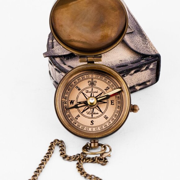 TO MY HUSBAND Brass Working Compass with 2-Inch Leather Cover Gift for Him - Picture 9 of 16